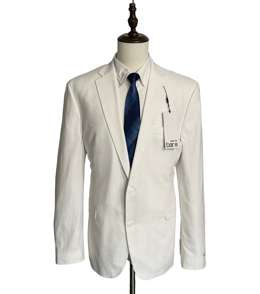 Bar III Men's 46 Long Suit Jacket Slim Fit Linen Cotton Blend White NEW